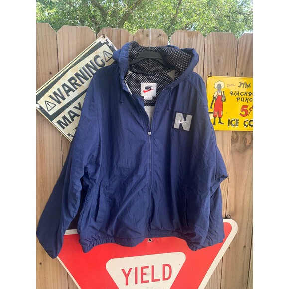Vintage 90s Nike Big Embroidered Swoosh Hooded Jacket Full zip Size L - Picture 2 of 9